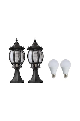2 Adet Sekizgen Set Üstü Fener Bahçe Lamba Aydınlatma Armatürü Siyah 9w Led Ampul Hediyeli Günışığı