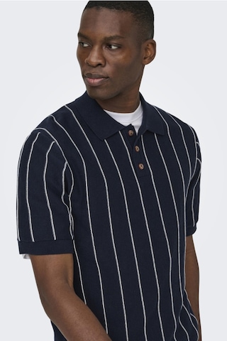 Only & Sons Erkek Gömlek Yaka Çizgili T-shirt - 22037080 Lacivert