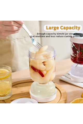 Yaleker Turşu Ve Zeytin Saat Kavanozu - Islak Ve Kuru Gıda Saklama İçin Süzgeçli Ters Çevirme Sistemi 800ml Beyaz