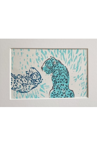 Özgün Baskı - Yeşil Leopar Resmi - Linolyum