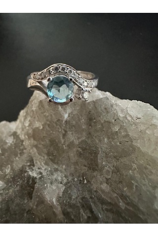 Göz Modeli Gümüş Set Takım Akuamarin Ve Zirkon Taşlı 925 Ayar