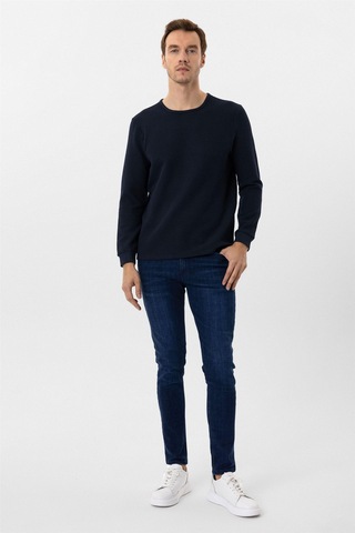 Süvari Lacivert Slim Fit Armürlü Bisiklet Yaka Triko Kazak-36350 Lacivert