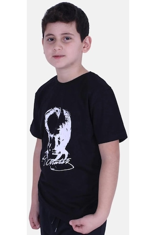 Atatürk Baskılı İmzalı Siyah Unisex Çocuk T-shırt-siyah Siyah
