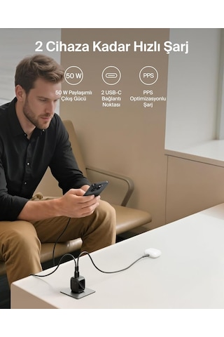 Belkin 2 Bağlantı Noktalı Usb-c Şarj Cihazı 50 W, 2x Usb-c Çift B 93522278