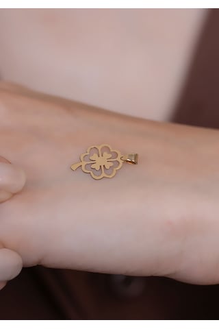 14 Ayar Altın Kalpli Yonca Kolye Ucu Sarı Altın