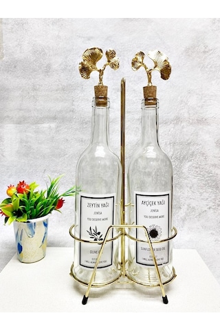 Şeffaf Yağlık Akıtmaz Ginko Model Mantar Tıpalı 750ml Yağdanlık V