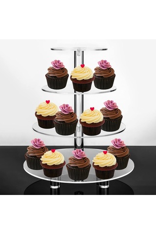 4 Tier Yuvarlak Cupcake Stand Güçlü Gıda Sınıfı Malzeme Pasta Kulesi Tatil Düğün Doğum Günü Partisi Çok Renkli
