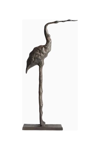 Crate & Barrel Aves Büyük Metal Vinç Heykeli 22" El Oyması Ve Cilalı Döküm Alüminyum, Zarif Ev Dekoru Dekoratif Hediyeler Gri