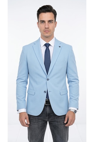 Plus Scorpion Ck 142 Slim Fit Mikro Desenli Erkek Ceket Yazlık Pike Kumaş Çift Yırtmaç Blazer Bebe Mavisi