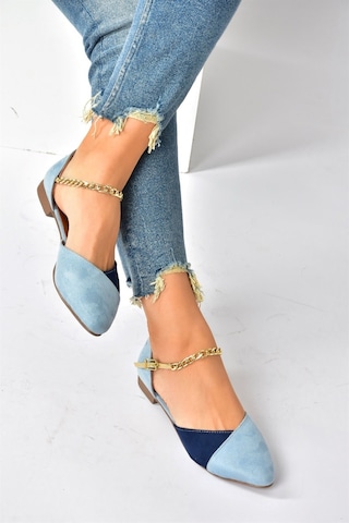 Fox Shoes Mavi/lacivert Süet Zincir Detaylı Kadın Babet P726054502 Mavi