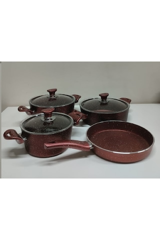 Granit Tencere 4'lü Set Bordo Renk 4 Mm Kalınlık Bordo