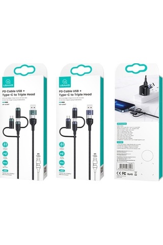 Flybuy Usams Us-sj547 U62 Usb-c + Type-c / Usb + 8 Pin + Mikro Alüminyum Alaşımlı Pd Hızlı Şarj Kablosu, 1,2 M Uzunluk