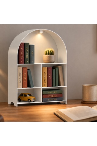 Led Işıklı Modern Metal Kitaplık Çok Amaçlı Dekoratif Raf Ev Düzenleyici Beyaz