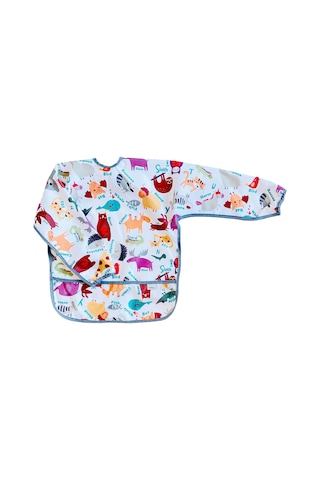 Zoo 3-6 Yaş Bağcıklı Uzun Kollu Boyundan Bağlamalı Bebek Mama Önlüğü