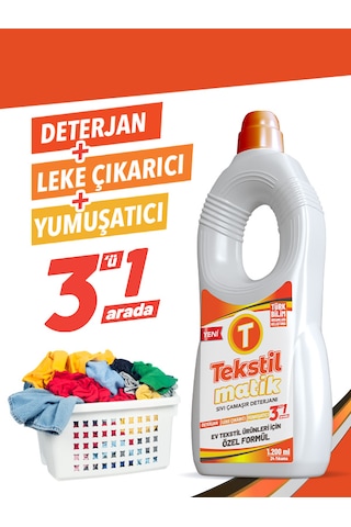 Tekstilmatik Ev Tekstili 3'ü 1 Arada Sıvı Vegan Çamaşır Deterjanı 1200 ML