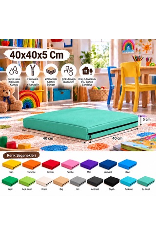 40x40x5 Cm Kare Minder - Sandalye Minderi - Kreş Anaokulu Oyun Aktivite Minderi - Bahçe Dekor Minderi Su Yeşili