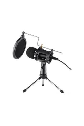 Maiyame Siyah Plastik Ve Metal Karışımı Kardiyoid Kondansatör Mikrofon Seti, Tripod Ve Aksesuarlar Dahil