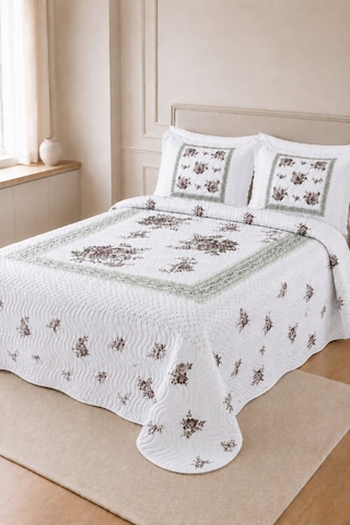 Gündelik Çeyizlik Hediyelik Kapitone Desenli Çift Kişilik / Battal Boy Yatak Örtüsü Takımı Seti 250x260 Örtü 50x70 2 Adet Yastık Kılıfı Flower Lila