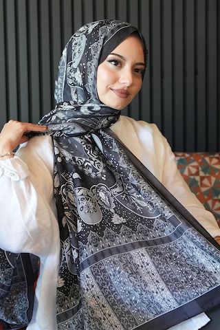 Afvente Karma Motif Desen Siyah Soft Pamuk Şal Çok Renkli
