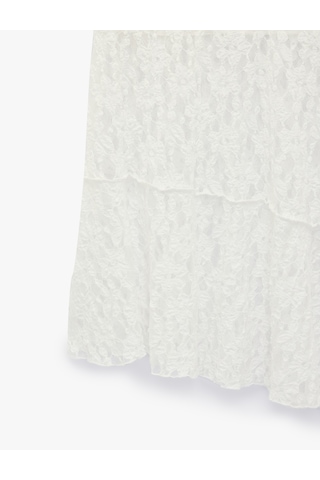 Koton Yüksek Bel Slim Fit Dikiş Detaylı Dantel Asimetrik Midi Etek Ekru 6sal70078ık