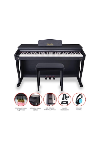 Jwin Sapphire Sdp-215 Çekiç Aksiyonlu 88 Tuşlu Dijital Piyano + Tabure - Siyah