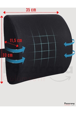 Overpazar Sırt Yastığı Sırt Minderi Sandalye Yastığı Koltuk Sırt Minderi Ortopedik Minder Bel Minderi 33x35 CM Siyah Siyah