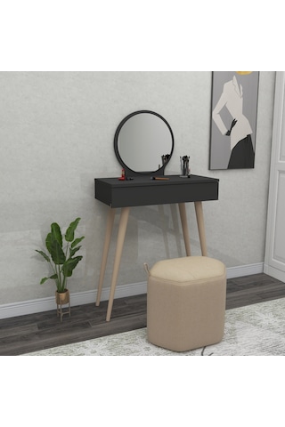 Arnetti Siena Makyaj Masası Aynalı Ahşap Ayaklı Antrasit