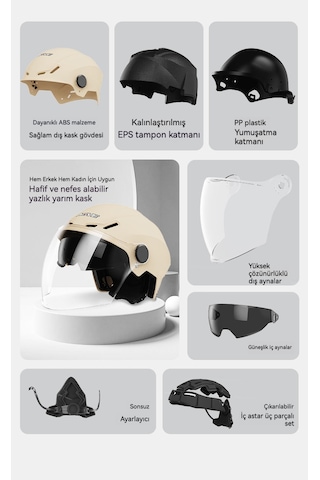 Elektrikli Akü Motosiklet Kask Güneş Koruyucu Yarı Kask Sürüş Kaskı Erkek Bayan Yaz 3c Sertifikası Sİyah