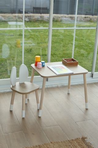 The Bunny 1 Masa + 1 Sandalye (Çocuklar için Yaz-Sil Montessori Aktivite ve Etkinlik Masa Sandalye Takımı)