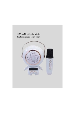 Astraltech Renkli Işıklı Astronot Mini Bluetooth Speaker Ve Karaoke Mikrofon
