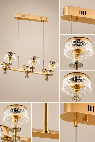 6'lı Gold Modern Premium 3 Renkli Ledli Sarkıt Avizesi Salon Mutfak Oturma Odası Şık Modelleri 28w