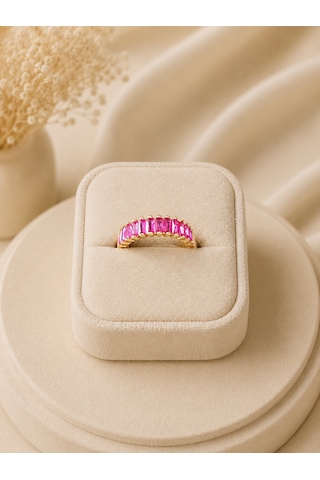 Valmont Accessories Kadın Gold Renk Fuşya Baget Taşlı Yüzük Pembe