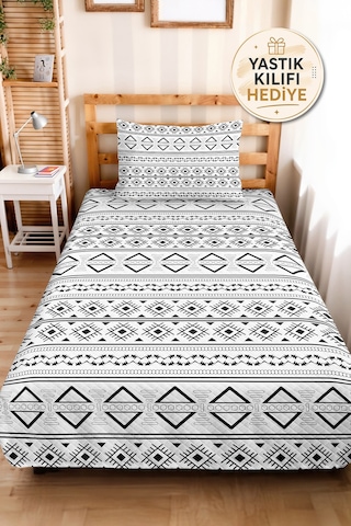 Siyah Geometrik Genç Odası Tek Kişilik Pike Takımı - Modern Etnik 160x220 Cm Kapitone Yatak Örtüsü Mumlu Adaçayı Uyumu