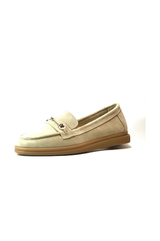 Beety Kadın Deri Loafer Babet Ayakkabı Nubuk Bej 23by37.3007 Bej