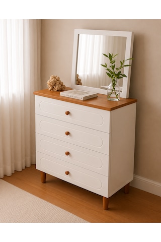 Pema Home Masal %100 Mdf Şifonyer Aynalı Beyaz - Ceviz
