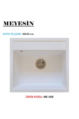 Meyesin ME-55B Granit Tek Göz Mutfak Evyesi Beyaz 50 x 55 CM