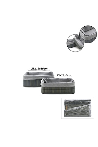 Gri 2 Boy D.dörtgen Bambu Kenar Organizer Sepet Ahşap Altlık - Bezli 25x14-28x18cm Çok Renkli