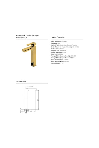 Newarc 941008 Aqua Çanak Tip Lavabo Bataryası Altın