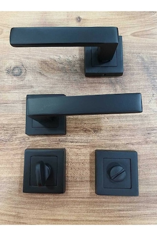 Kare Rozetli Kapı Kolu Wc Siyah 1 Takım Arkalı/önlü