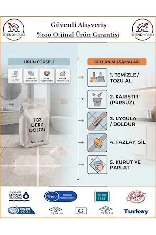 Trendhomm Derz Dolgu - Silikonlu Fayans Arası Beyaz Derz Dolgu - 1 Kg 1 Kg-Beyaz
