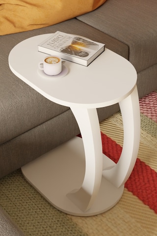 Oval Beyaz C Sehpa Modern,hareketli Tekerlekli Yan Sehpa Salon, Ofis, Yatak Odası Beyaz