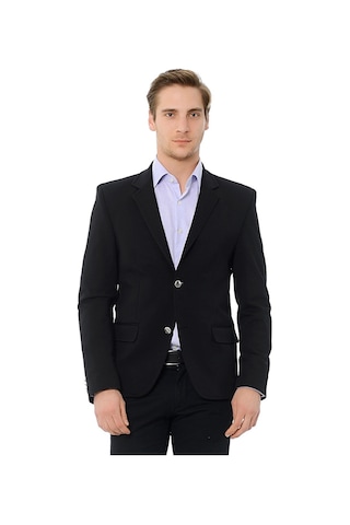 Sposo G-162 Dar Kalıp Örme Kumaş Siyah Erkek Blazer Ceket Siyah