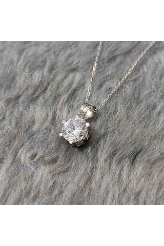 Chavin 2 Carat Swarovski Tektaş Gümüş Kadın Kolye Dh18By