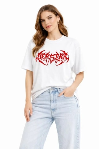 De'charme Baskılı T-shirt Yazlık Kısa Kol Bisiklet Yaka Rahat Kalıp Tişört - Beyaz