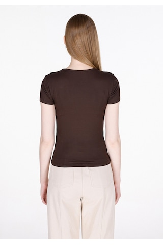 Colin's Colins Slim Fit Yuvarlak Yaka Düz Kadın Kahverengi Kısa Kol Tişört Cl1068560 Q1.v2 Brw Kahverengi