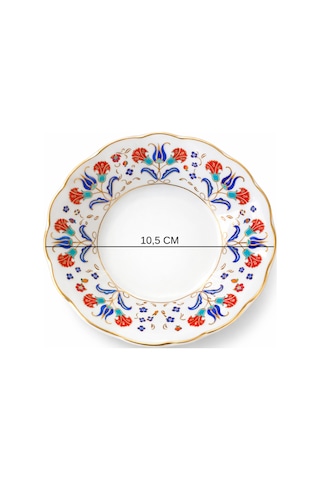 12 Li Yaldızlı Çiçek Motif Porselen Çay Tabağı Desenli Çay Tabak Çok Renkli