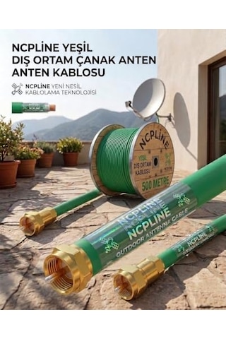30 Metre Yeşil Uydu Anten Kablosu Rg6 U4 64 Telli Uçları Takılı li 4k Hd