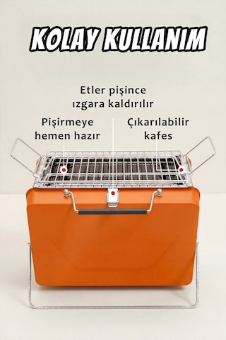 Morponi Katlanabilir Kolay Taşınabilir Çanta Şeklinde Portatif Mangal Bbq Turuncu Haki