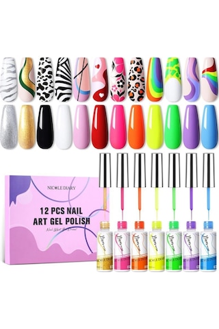 8 Ml Naıl Art Paıntıng Gel Uv Set Naıl Art Çizim Seti 12 Parça