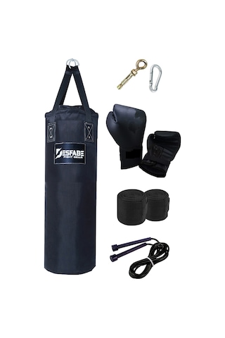 Desfabe PDS 80x25Cm Kolonlu Kum Torba+Askı+Eldiven+Bandaj+İp Siyah